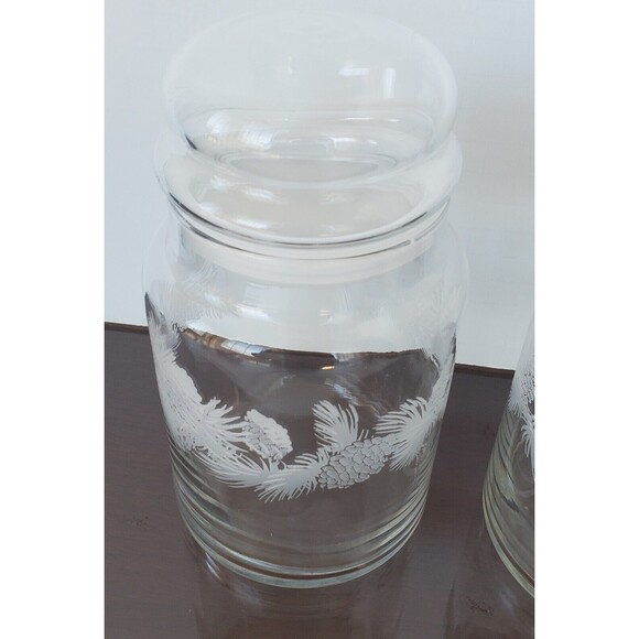 VTG Libbey FROSTED WINTER Pinecones Pine Christmas CANISTER Cookie Candy Jar Set - Picture 8 of 10